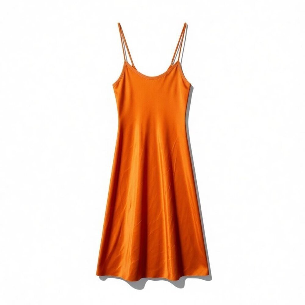 Brazeau Tricot Woman slip dress orange size 0 XS silk blend spaghetti straps - Picture 2 of 11